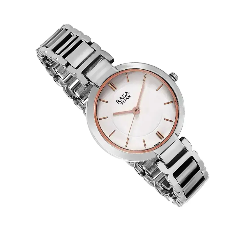 Titan Raga Viva White Dial Fashionable Ladies Watch- 2608SM01